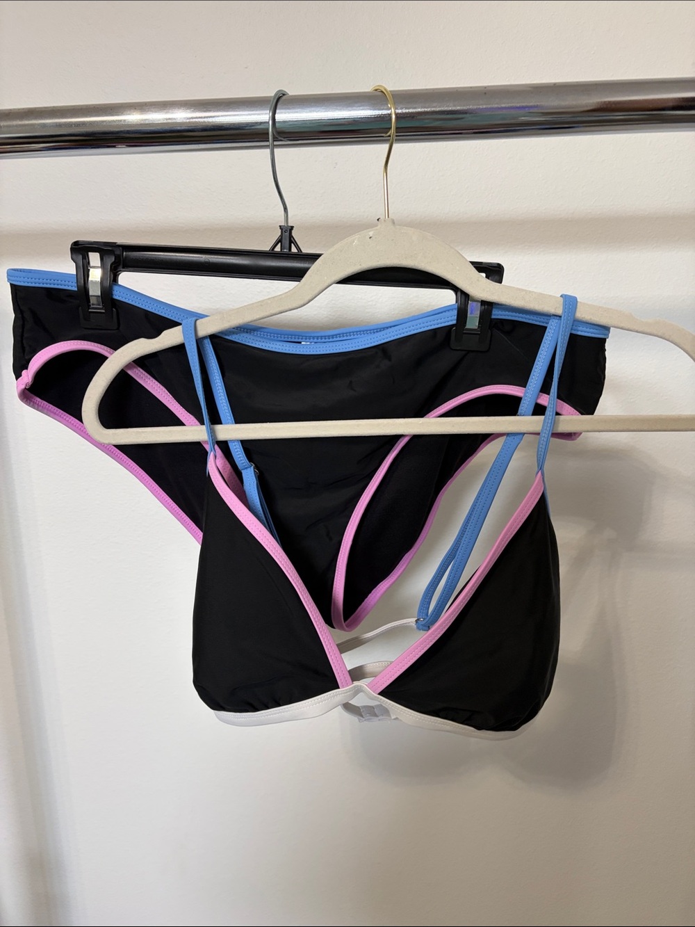 No Boundaries Black Bikini with Blue white and Pink Trim
